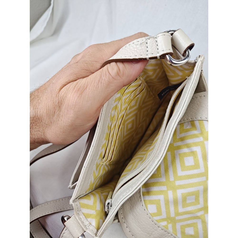 Brighton Cream Pebbled Leather Braided Trim Flap Crossbody Bag - Picture 12 of 16